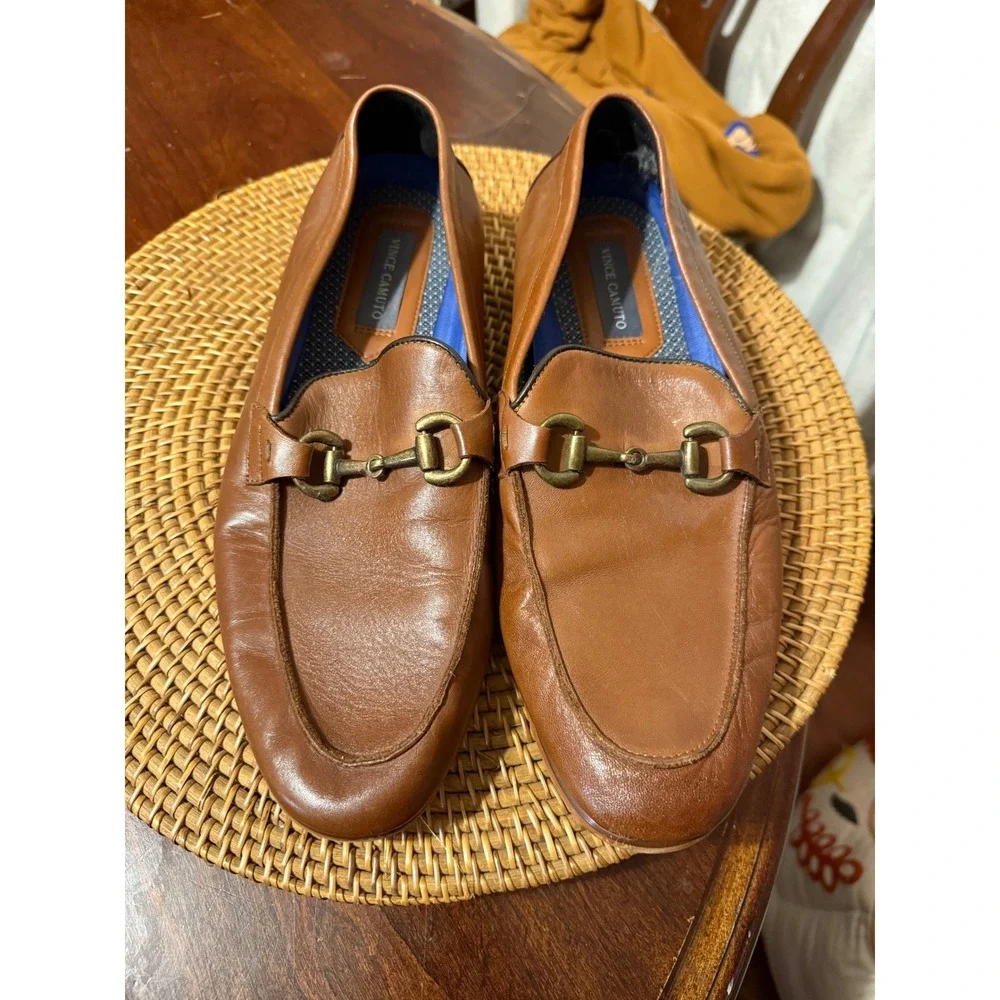 Vince Camuto Mens Brown Leather Horsebit Loafers Size 11 M Slip On Dress Shoes